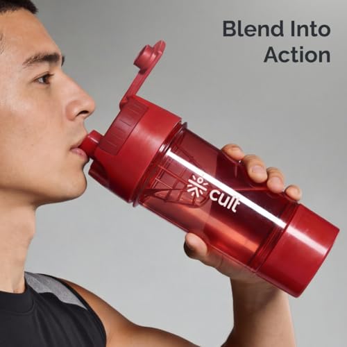 Image of CULT Gym Shaker Pro 500ml - Cyclone Blender Shaker Bottle for Protein Shake | 100% Leakproof Workout Water Sipper for Men & Women | Durable Fitness Supplement Bottle (Red)