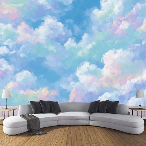 Papier peint panoramique nuages style aquarelle grand format 300x210cm pour intérieur - 7