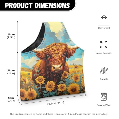 Image of Highland Cow Yarn Bag with Crochet Organziers and Storage Sunflower Knitting Wrist Bag Holding Knitting Needles,Large