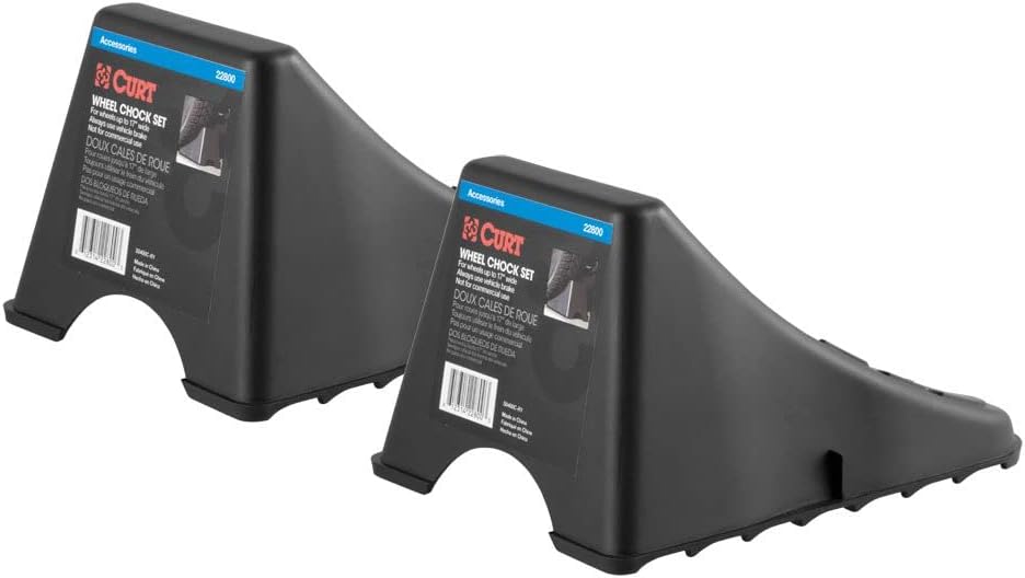CURT 22800 Black Plastic Wheel Chocks, Vehicle, Trailer, Truck, RV, 2-Pack