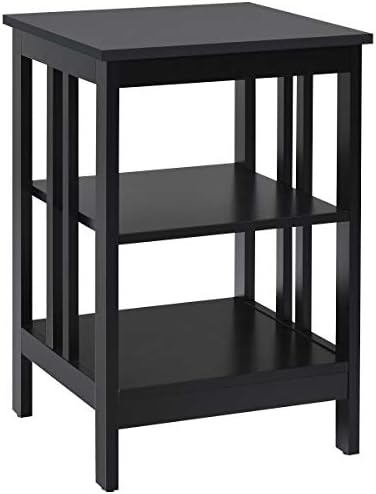 Giantex Nightstand 3-Tier Sofa Side Table W/Reinforced Bars and Stable Structure Multifunctional Storage Stand for Bedroom, Living Room, Hallway End Table (1, Black)