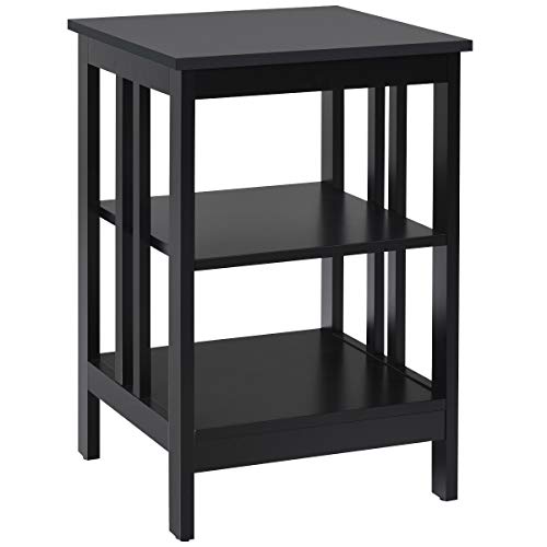 Giantex 3-Tier Nightstand, Modern Side Table with Storage Shelves and Reinforced Bars, Versatile Bedside Tables, Wooden End Table Night Stand for Bedroom, Living Room, Easy Assembly, Black