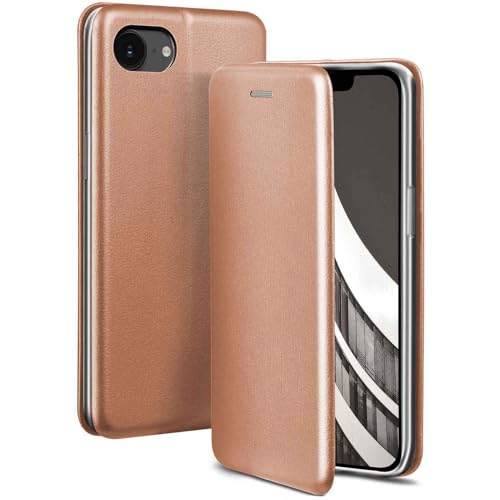 Étui portefeuille iPhone 16e chic en similicuir or rose protection fine à 360