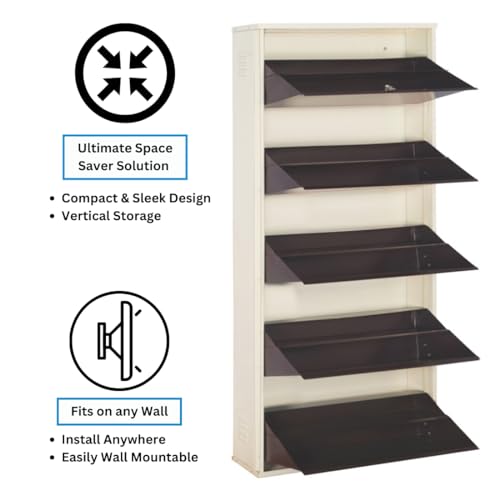 Image of DELITE KOM 29 inch Wide, 10 Shelf Metal Shoe Rack Wall Mounted for Home with Central Lock Holds Upto 36 Shoes or 60 Slippers Pair | Double Decker, 1Yr Warranty, (67x29x8,Ivory Coffee), DIY, Space Saver