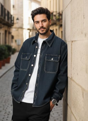 Image of GRECIILOOKS Men's Full Sleeve Regular Fit Casual Denim Shirt | Cotton Shirts for Man |Stylish Trendy Shirt for Men