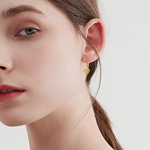 Kecho 14K Gold Heart Earrings Filigree Heart Drop Dangle Earrings Solid Leverback Earrings Jewelry Gifts For Women Girls Her #TOP4