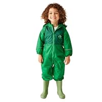 Regatta Kids Mudplay III Waterproof Puddle Suit Hooded Reflective Breathable Rainsuit Green