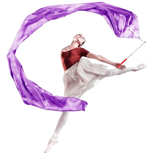 RoundFunny 1 Pcs 98" Dance Streamer with Rod for Worship, Purple