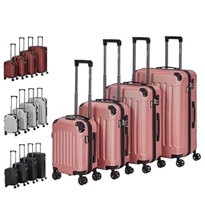 Arebos Reiskoffer Set van 4 I ABS Hard Shell I Trolley Kofferset I Telescopisch Handvat I Incl. Ritssluiting, 360° Wielen I S-M-L-XL