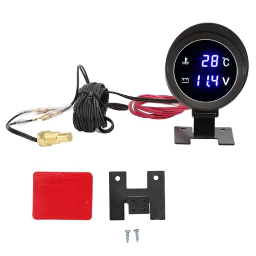Electrical Water Temperature Gauge, Motorcycle Thermometer LED Voltmeter with Blue Light for Car Motorcycle ATV