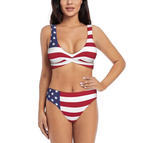 Maillot de bain 2 pièces pour femme premium imprimé USA avec doublure gainante haute densité