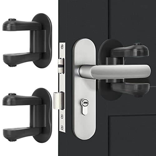 Image of BiSiViO Child Proof Door Lever Lock, 2 Pack Door Locks for Kids Safety, Door Knob Child Proof, Baby Proofing, 3M Adhesive, Door Handle Child Proof, Baby Safety Locks for Toddlers (Black)
