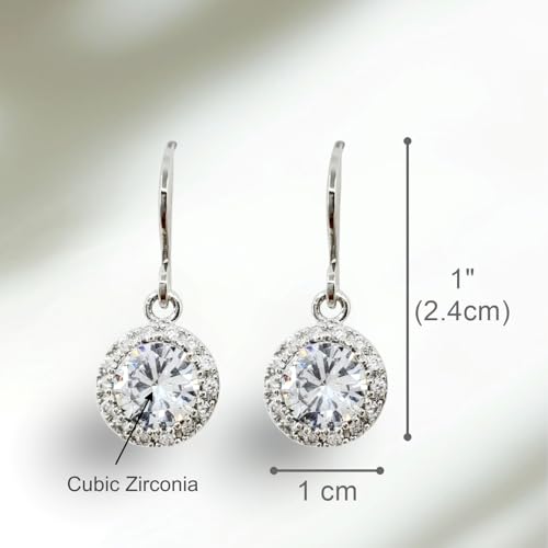 Elegant Halo Round Cubic Zirconia with ear wire dangle earrings, Wedding bridesmaid Earrings Gift3