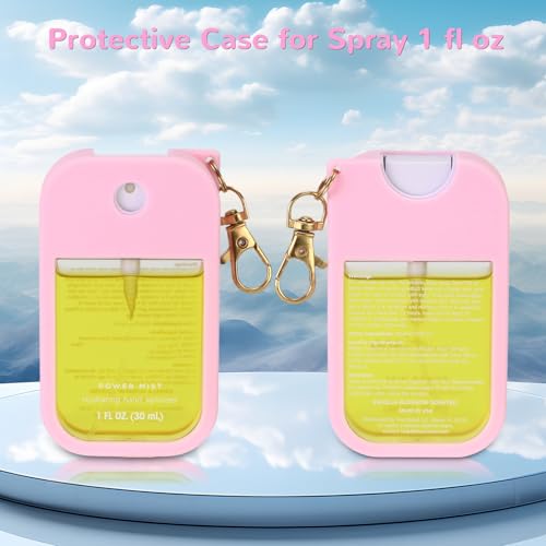 Hand Sanitizer Spray Case Compatible with Touchland Power Mist 1 oz – Silicone Case with Keychain for Touch Land Mist 1 fl oz（30 ml）, Hand Sanitizer Accessory for 1 fl oz (Pink+Blue, 2 Pack)