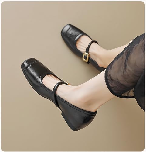 Women's Retro Elegant Leather Fashion Buckle Flat Mary Jane Shoes Casual and Comfortable Square Head Soft Sole Ballet Flat Shoes4
