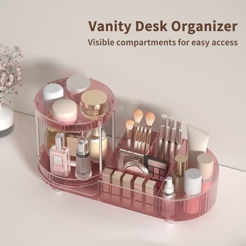 Image of 360 Rotating Makeup Organizer for Vanity, 2 Perfume Trays with 5 Compartments Cosmetic & Skincare Storage, Multi-Purpose Countertop Organizers for Bathroom, Desk, Pantry, Space-Saving Beauty Organizer