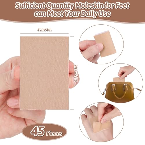 Image of Shynek 45 Sheets Moleskin Tape, Moleskin for Feet, Moleskin for Blisters, Adhesive Mole Skin Patch for Shoes, Blister Prevention Padding, Moleskin Tape for Boots Hiking Reduce Friction Pain (Brown)