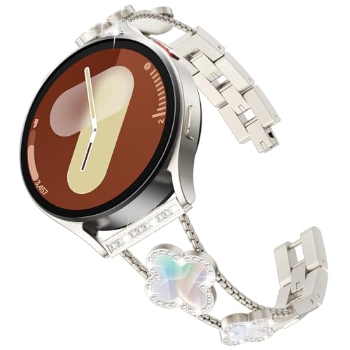Surace Compatible with Samsung Galaxy Watch 7 Band, Jewelry Diamond Metal Wristband Clover Bracelet Dressy Band for Women Galaxy Watch 7 6 5 4 FE 40mm 44mm 45mm 42mm 46mm