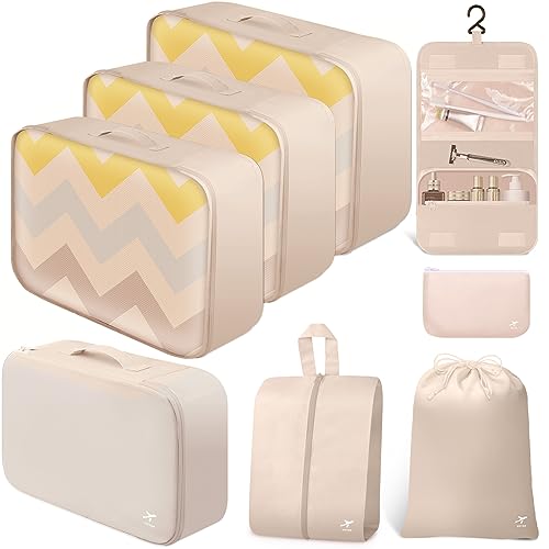HOTOR Packing Cubes for Suitcases - 8 Pieces, Light Packing Cubes for Travel,Beige
