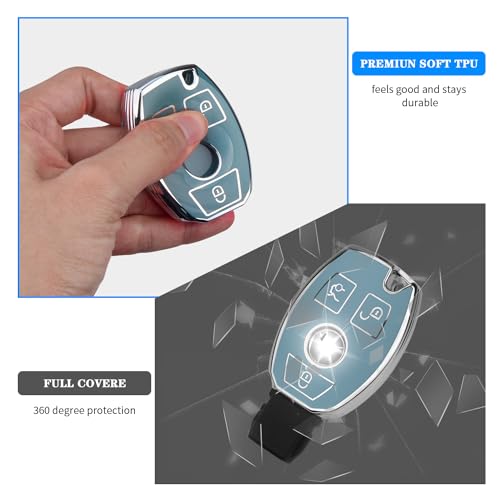 Image of QBUC for Mercedes Benz Key Fob Cover with Keychain (Blue)