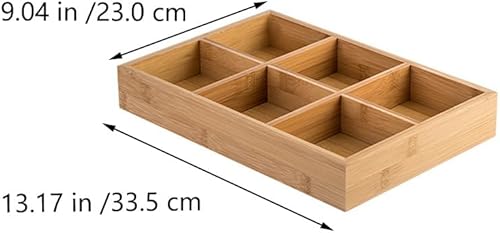 Miniatura 2 de Cabilock Bandeja de bambú dividida con 6 rejillas de comedor, plato para servir alimentos, caja de frutas, platos, recipientes para verduras,