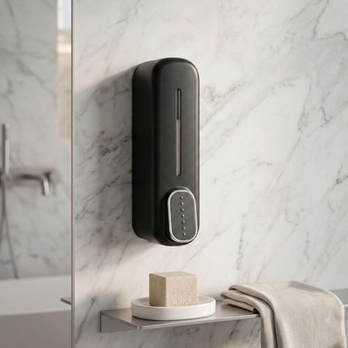 Image of Wall Mounted Soap Dispenser | Liquid Hand Wash Dispenser for Bathroom & Kitchen | Manual Soap Pump | Kitchen Sink & Wash Basin Soap Dispenser Black