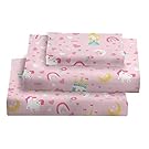 Viviland 3 Pieces Girls Pink Twin Sheet Set - Soft Microfiber Fitted Flat Sheets & Pillowcase - Unicorn Princess Rainbow Printed Bedding Sets - for Kids & Toddlers