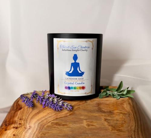 Third Eye Chakra Crystal Candle, Lavender Sage Scented, Soy Wax with Wood Wick, Handmade Meditation Candle - Image 4