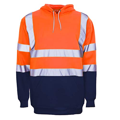 Janisramone New Mens Hi Vis Visibility Fleece Viz Safety Work Wear Sweatshirt Hoodie Jacket
