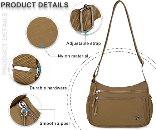 Image of Pealwel Casual Crossbody Bag with Anti Theft Pocket - Women Lightweight Water-Resistant Purse Bag