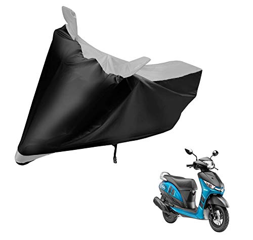Image of Auto Hub Scooty Cover Compatible with Yamaha Alpha with Mirror Pocket, Dustproof, Heat Resistant, Triple Stitched, Alpha Scooty Cover- Black, Silver