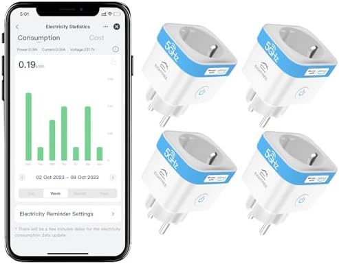 EIGHTREE WLAN Steckdose 5GHz Kompatibel mit Alexa/Google Home, 16A 4er Pack | 5GHz Smart Steckdose mit Stromverbrauch Messen, Smart Home WiFi Steckdose mit Zeitplan, APP Fernsteuer
