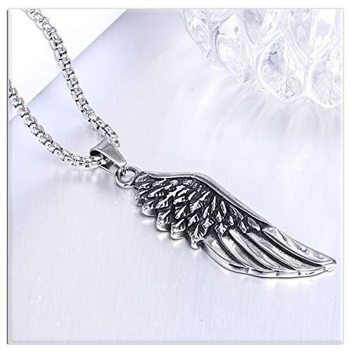 Xusamss Punk Rock Titanium Steel Angel Wing Pendant Necklace,24" Link Chain3