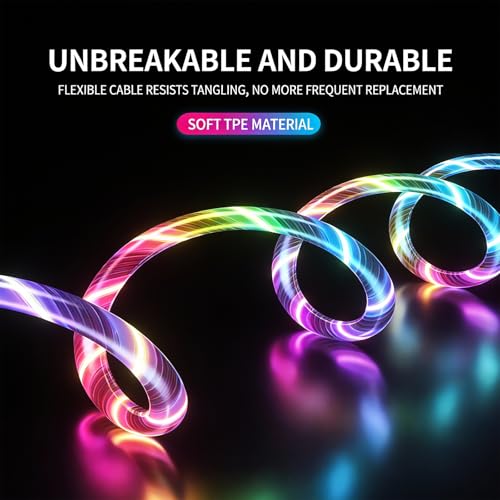 Image of 3-in-1 LED Colorful Flowing Light Fast Charging Cable 39-inch, Soft PVC USB Cable with Super Fast Charging, High-Speed Data Sync & Energy-Saving Light Effect, Compatible with Nearly All Devices.