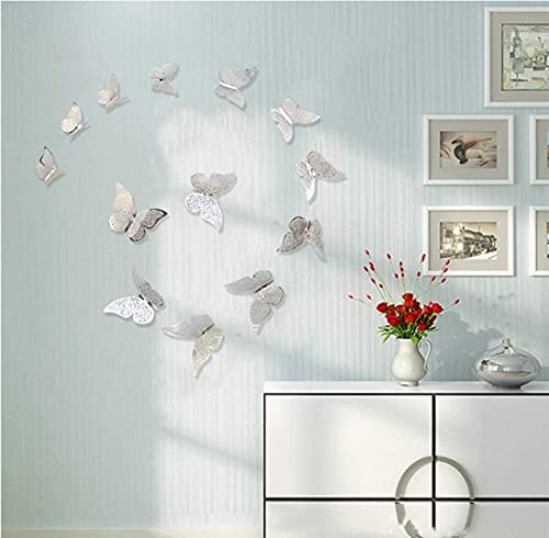 Image of Pindia 12 Pcs 3D Metal Butterfly Wall Stickers for Home Party Wedding Decor (Silver)