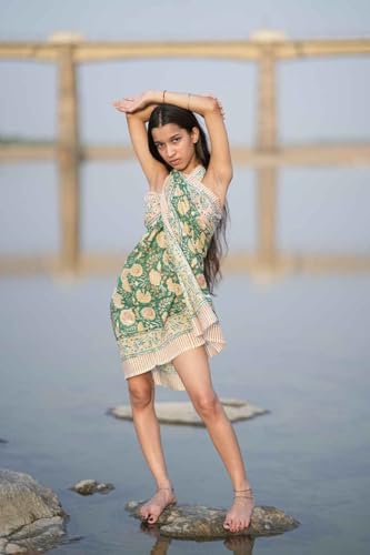 Moss green Hand Block Print Cotton Scarf, Cotton Sarong, Bagru Printed, Pareo, Decorative Summer Beach Pareo Jaipur Print4