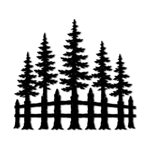 Pine Trees and Fence Metal Wall Art Decor Outdoor Decor
