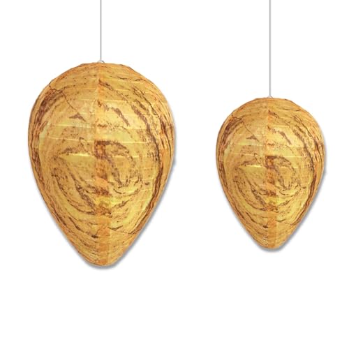 AYNKH 2 Pcs Waterproof Wasp Nest Decoy, Yellow Hanging Fake Wasp Nest Repellent Hornets for Home Garden Farm Outdoor