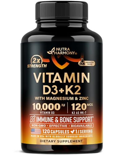 Vitamin D3 K2 - Vitamin D3 10000 iu & K2 as MK-7 120 mcg - Immune & Mood Support, for Bone & Teeth...