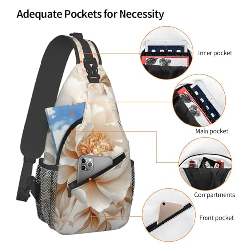 White Flowers Multi Functional Adjustable Single Shoulder Crossbody Bag,Casual Chest Bag, Suitable For Daily Travel,Unisex4
