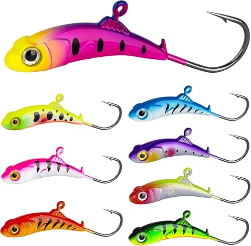 Ice Fishing Jigs, 8pcs 1/5oz Ice Fishing Lures Set Walleye Jigs Heads Hooks,Winter ice Fishing Lures Ice Fishing Gear for Ice Jigging Panfish, Crappie Panfish,Pike,Trout (1/5oz-new)