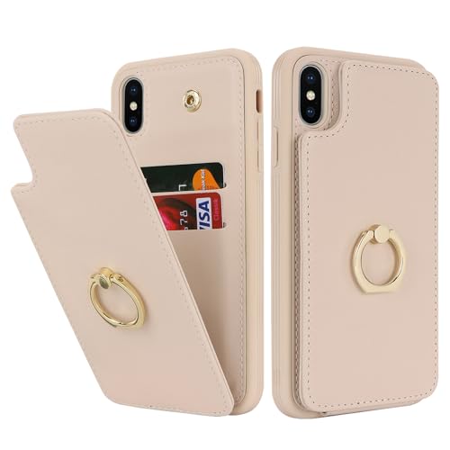SailorTech für iPhone XS Max Handyhülle mit Kreditkartenhalter für Frauen, iPhone XS Max Hülle Ring-Ständer Kartenschlitze Standfunktion Modische Tasche für Männer - Beige