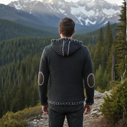 Image of Shopoholic Fashion Men Cross Zipped Patchwork Fleece Lined Long Sleeve Boho Hippie Hoodie Woollen Jacket