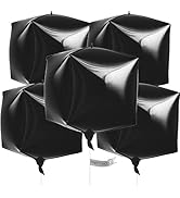 PartyWoo Black Balloons, 5 pcs Square Balloons, 22 inch Giant 4D Foil Balloons and Ribbon, Large ...