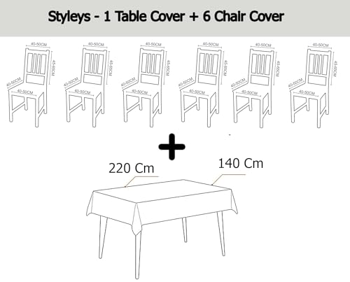 Image of Styleys Dining Table Cover 6 Seater Waterproof with Chair Covers | Table Cover Cloth | Dining Table Cover Clothe Combo - 1 Table Cover + 6 Chair Cover, White Mandala Print, XKFSZB-11