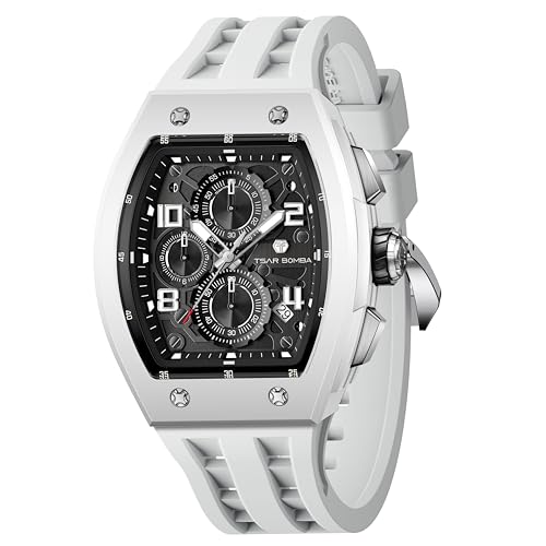 Image of Tsar Bomba Mens Watches Quartz Wristwatch for Men Waterproof 50M Analog Luxury Tonneau Chronograph Calendar Date Men's Dress Business Work Watch Gift for Men
