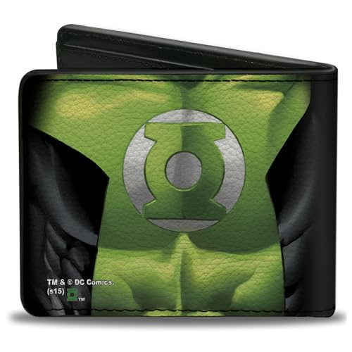 Buckle-Down Men's PU Bifold Wallet-Green Lantern Chest Logo, Multicolor, 4.0" x 3.5"2