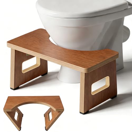 JACNITAD Foldable Toilet Stool, 7 Inch Poop Stool for Bathroom, Bamboo Toilet Stool Squat Adult, Collapsible Squatting Potty Stool with Non-Slip Strip, Improve Squatting Posture (Foldable-Walnut)