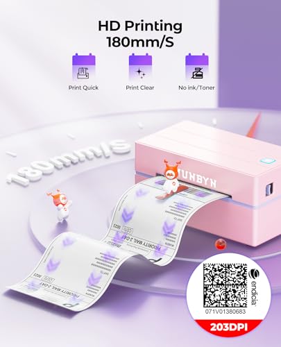 MUNBYN DHL Etikettendrucker Bluetooth, Label Printer 4x6 Versandetiketten Drucker, Thermodrucker Labeldrucker für Shopify Zalando Ebay Etsy Amazon DPD UPS, mit 25 Etiketten, ITPP130B Rosa