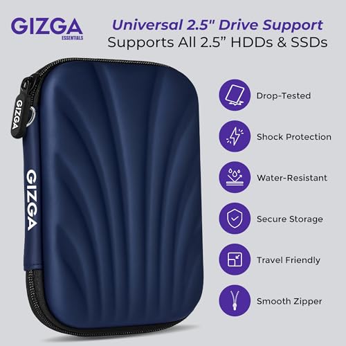 Image of GIZGA essentials Hard Drive Case Shell, 2.5-inch, Portable Storage Organizer Bag for Earphone USB Cable Power Bank Mobile Charger Digital Gadget Hard Disk, Water Resistance Material, Navy Blue